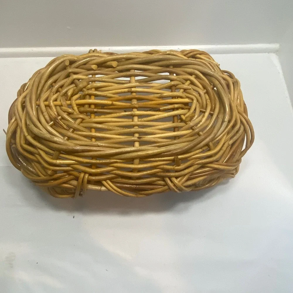 Vtg Large Oval Wicker Rattan Basket Farmhouse Serving Tray Double Handle‎